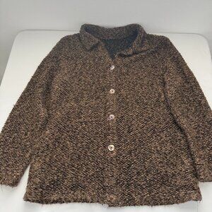 Vintage Style Brown Textured Knit Cardigan Womens Cozy Button Front Sweater
